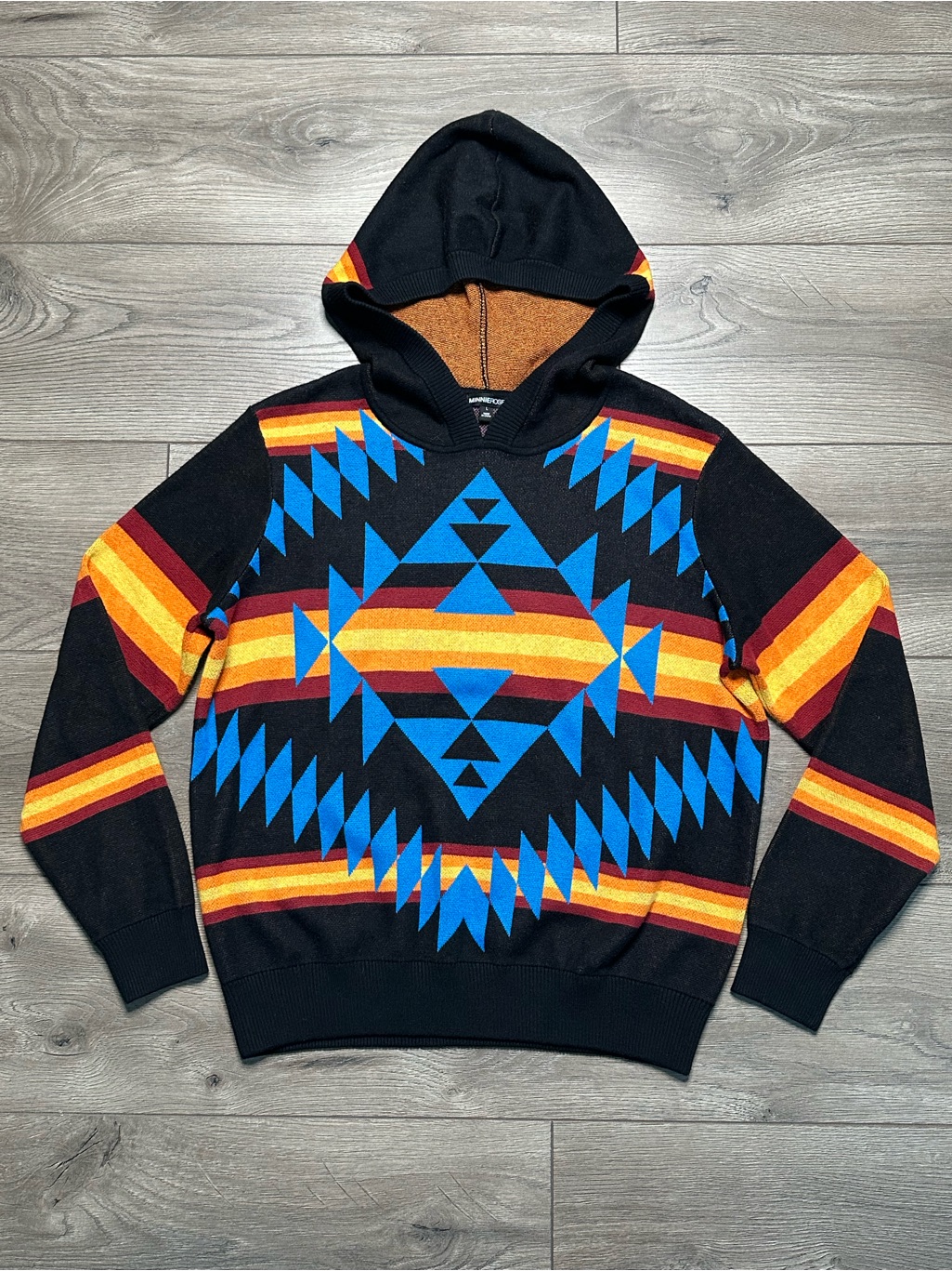 Minnie Rose Southwestern Navajo Hoodie Sweater Silk Blend Multicolor Size Large
